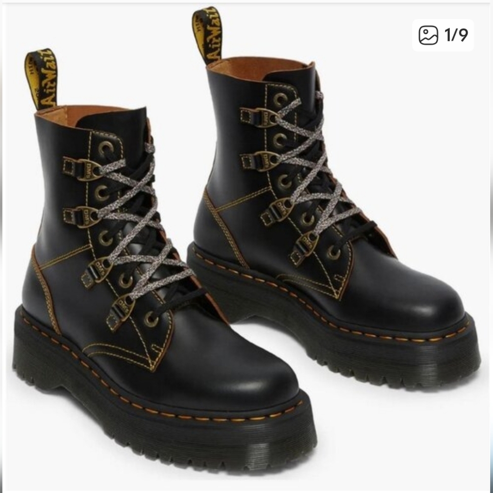 Dr. Martens Black Collier Bex Black Leather Double-laced Boots - Picture 2 of 9